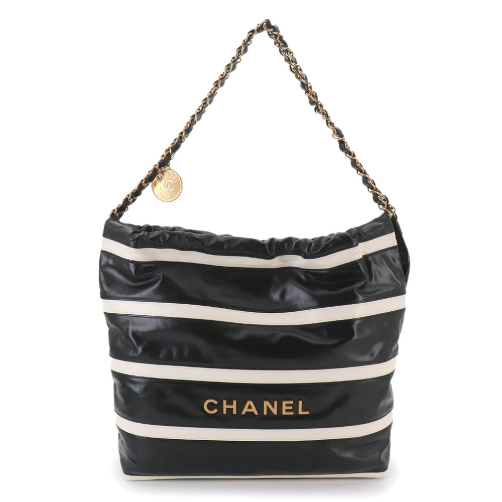 Chanel CHANEL 22 Small Chain Shoulder Handbag Calfskin Black Stripe AS3260 Bag